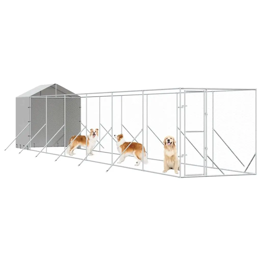 Outdoor Dog Kennel for Dogs 2 x 14 x 2.5 m Silver Galvanised Steel Enclosure