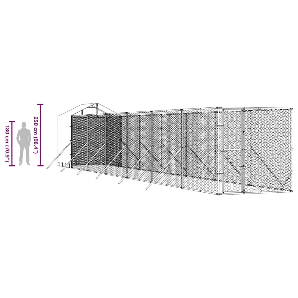 Outdoor Dog Kennel for Dogs 2 x 14 x 2.5 m Silver Galvanised Steel Enclosure