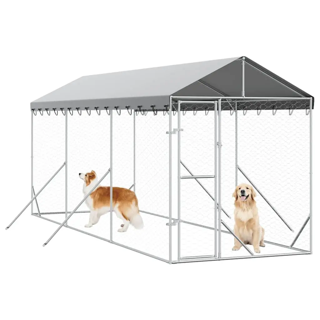 Outdoor Dog Kennel with Roof Galvanised Steel Spacious Animal Enclosure Run
