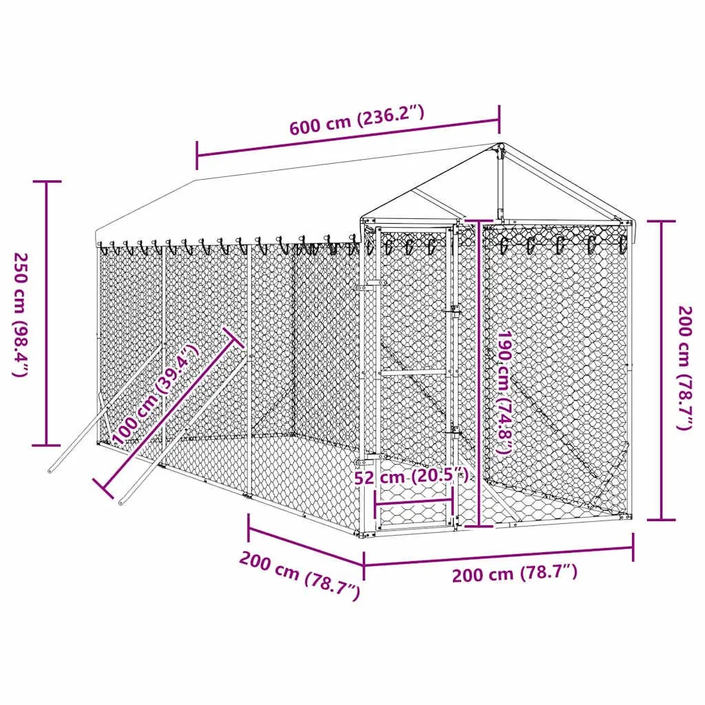 Outdoor Dog Kennel with Roof Galvanised Steel Spacious Animal Enclosure Run