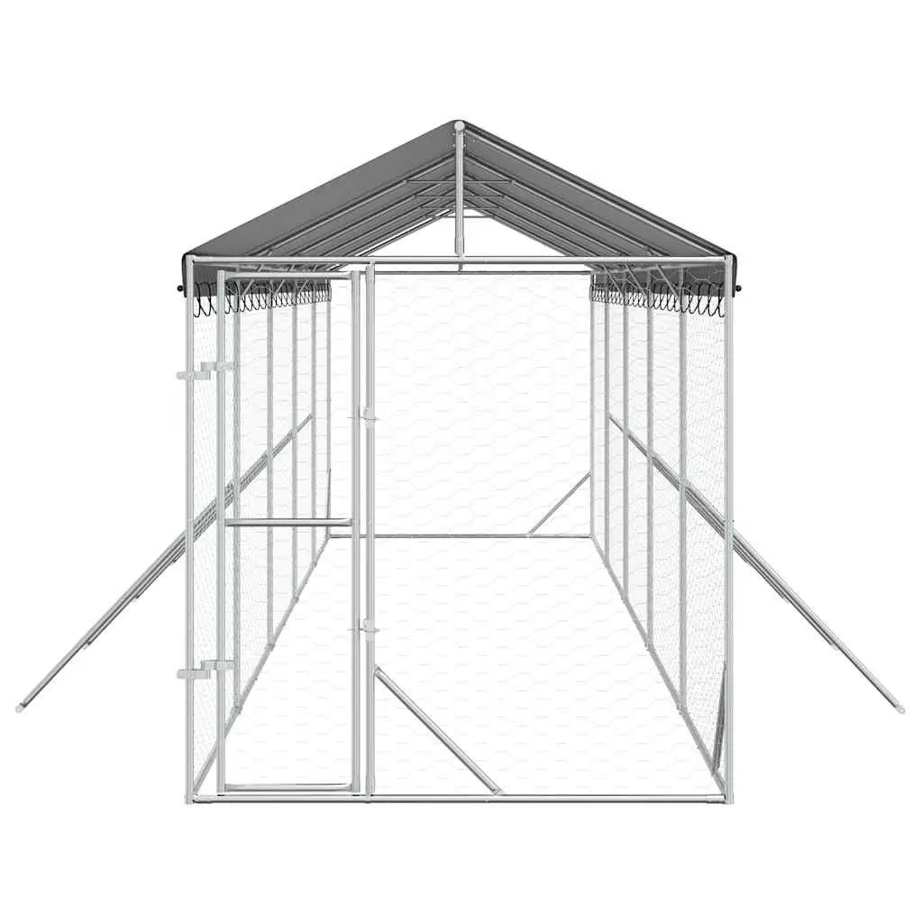 Outdoor Dog Kennel with Roof Galvanised Steel Enclosure Spacious Run Silver