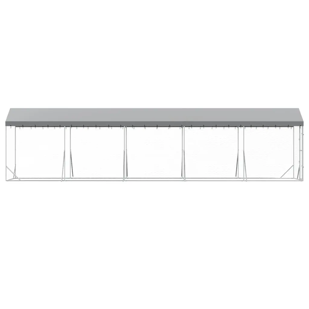 Outdoor Dog Kennel with Roof Galvanised Steel Enclosure Spacious Run Silver
