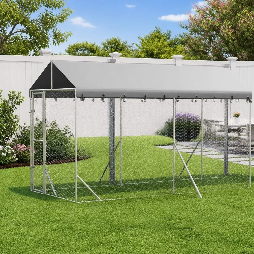 Dog Kennel Outdoor Large Galvanised Steel Silver