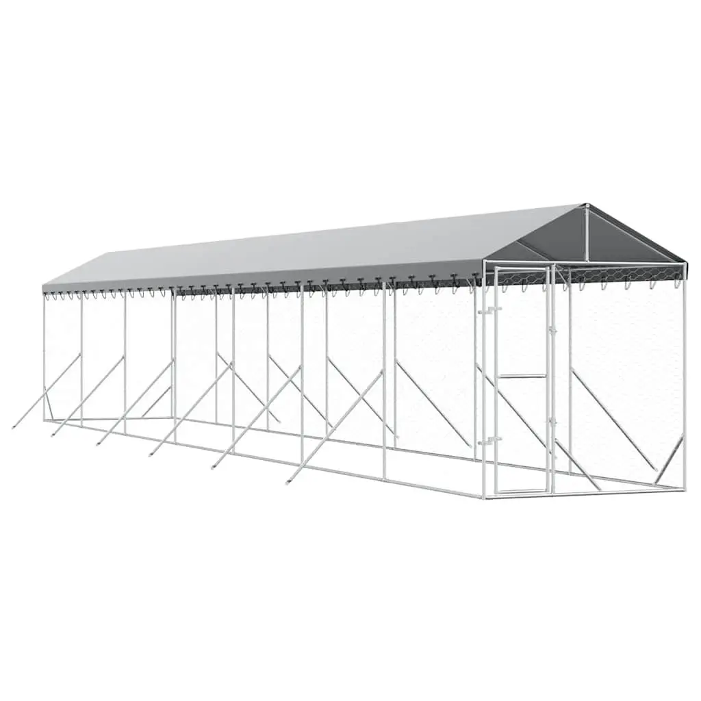 Dog Kennel Outdoor Large Galvanised Steel Silver