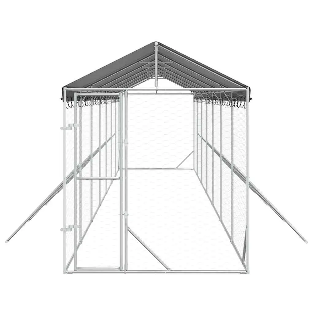 Dog Kennel Outdoor Large Galvanised Steel Silver