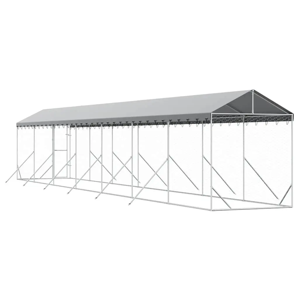 Dog Kennel Outdoor Large Galvanised Steel Silver