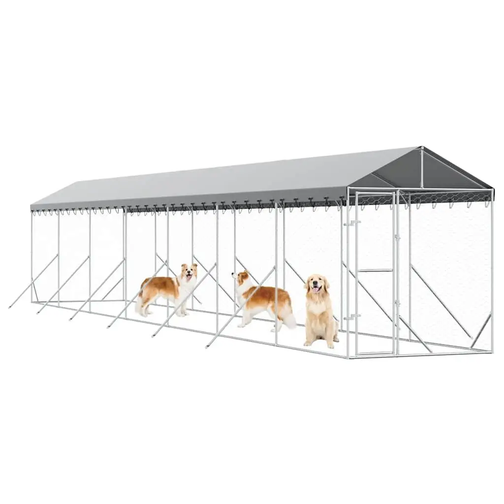 Dog Kennel Outdoor Large Galvanised Steel Silver