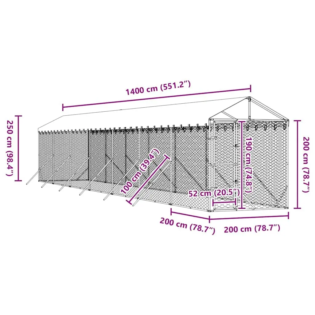 Dog Kennel Outdoor Large Galvanised Steel Silver