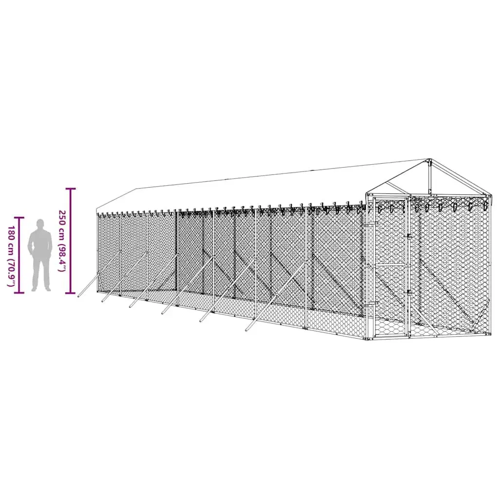 Dog Kennel Outdoor Large Galvanised Steel Silver