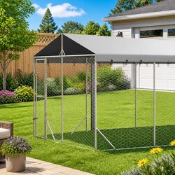 Outdoor Dog Kennel with Roof Silver 3x6x2.5m Galvanised Steel Mesh Enclosure