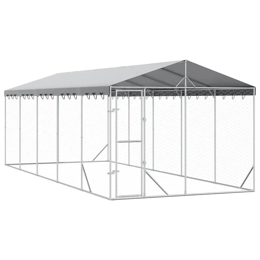 Outdoor Dog Kennel with Roof Silver 3x7.5x2.5m