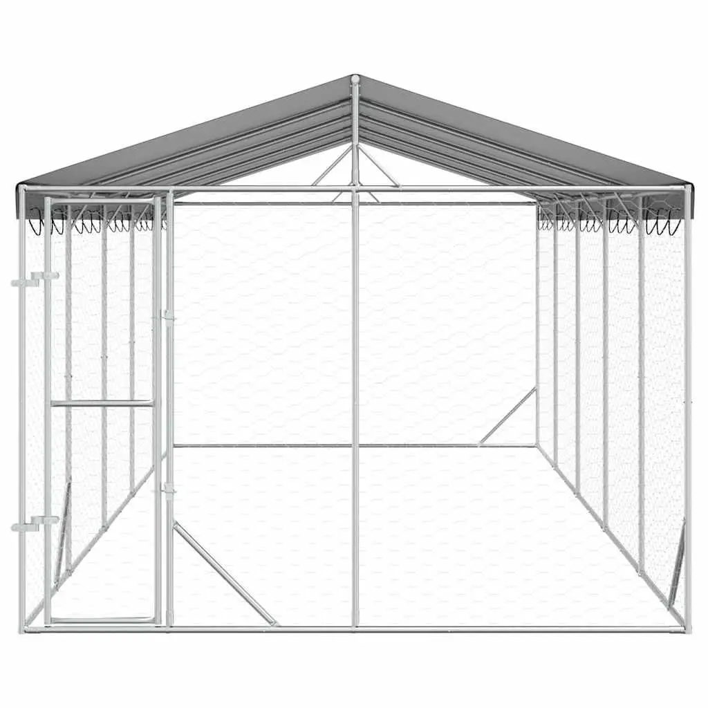 Outdoor Dog Kennel with Roof Silver 3x7.5x2.5m