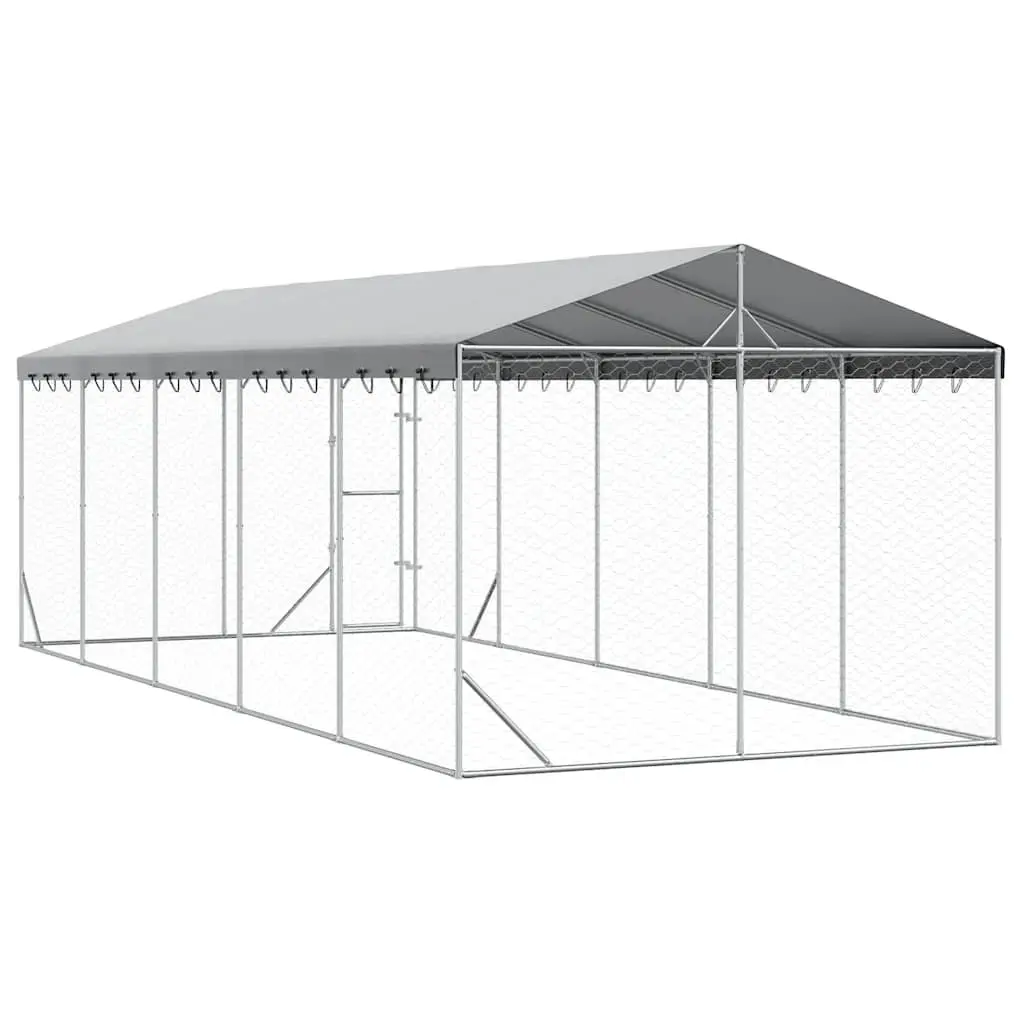 Outdoor Dog Kennel with Roof Silver 3x7.5x2.5m