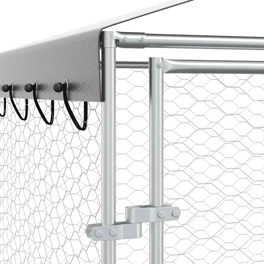 Outdoor Dog Kennel with Roof Silver 3x7.5x2.5m