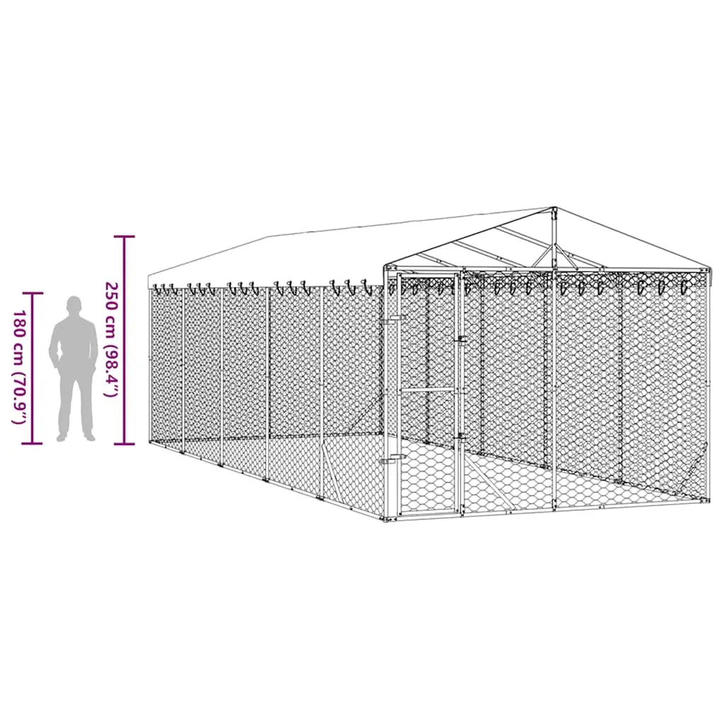 Outdoor Dog Kennel with Roof Silver 3x7.5x2.5m