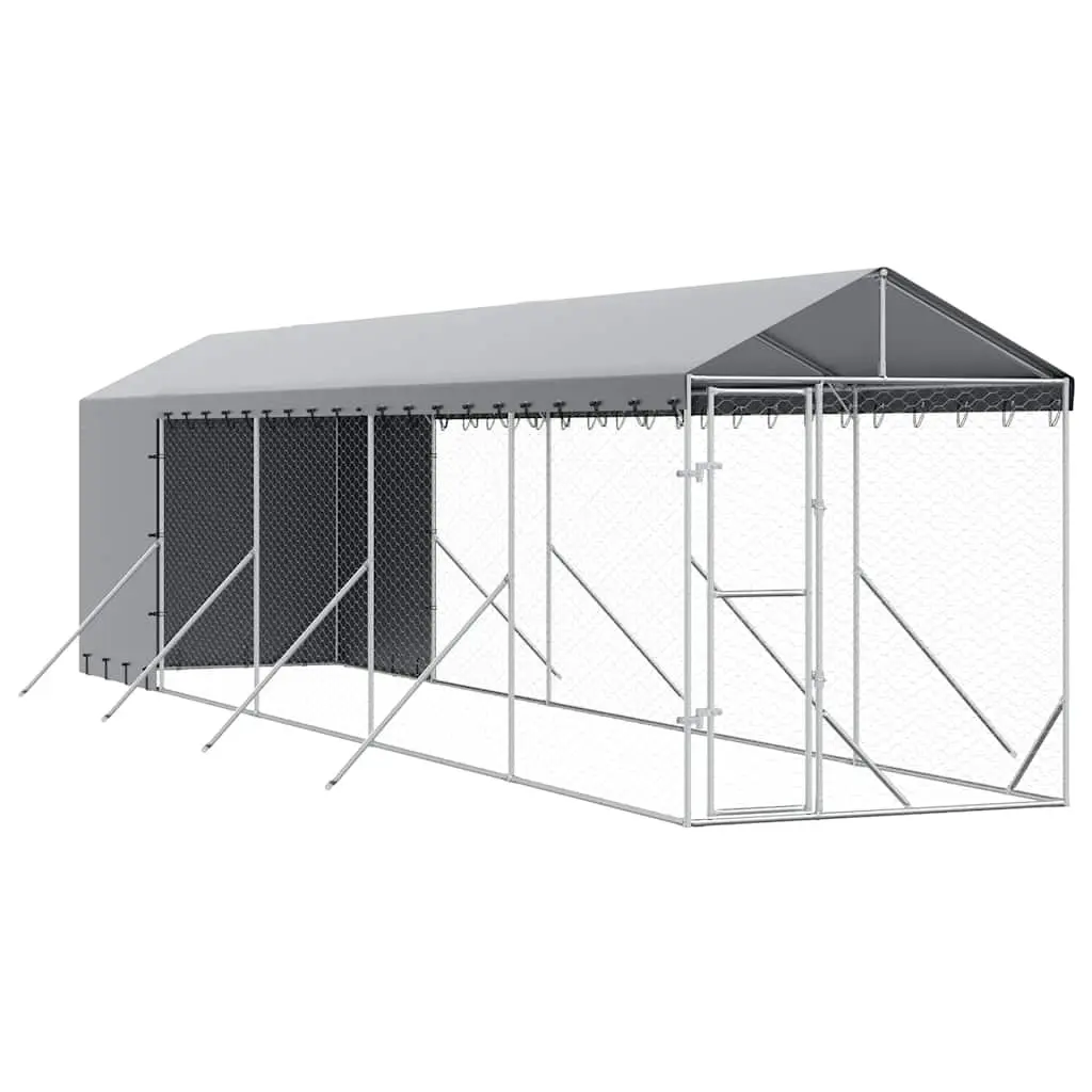 Outdoor Dog Kennel Silver 2x10x2.5m Galvanised Steel Enclosure Run