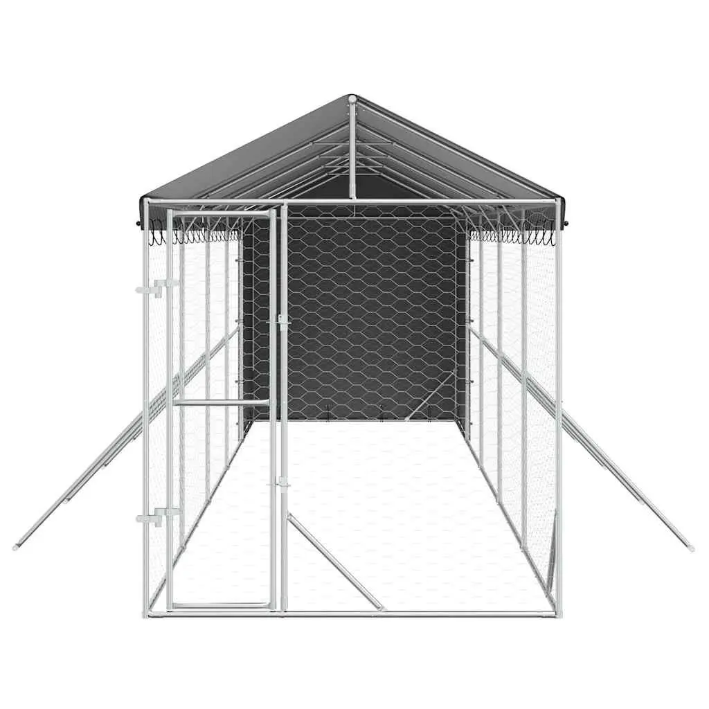 Outdoor Dog Kennel Silver 2x10x2.5m Galvanised Steel Enclosure Run