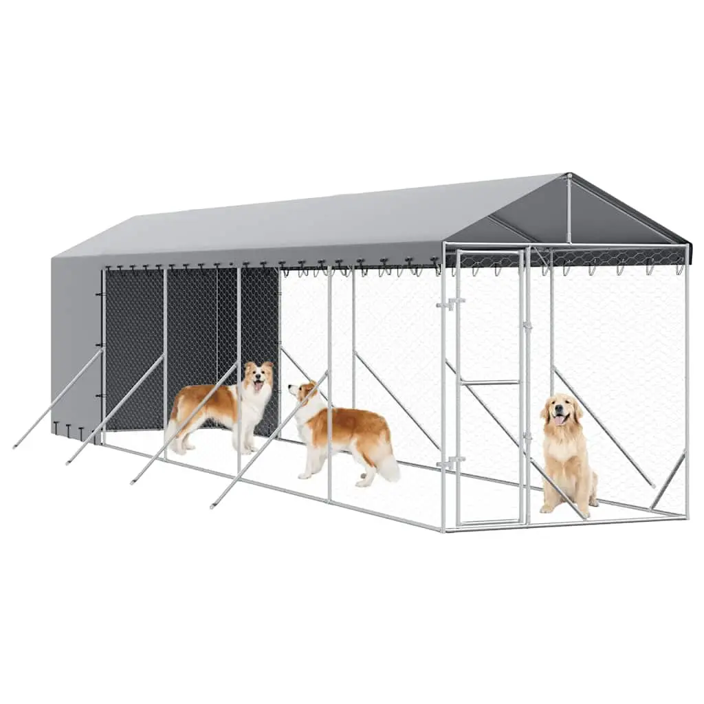 Outdoor Dog Kennel Silver 2x10x2.5m Galvanised Steel Enclosure Run