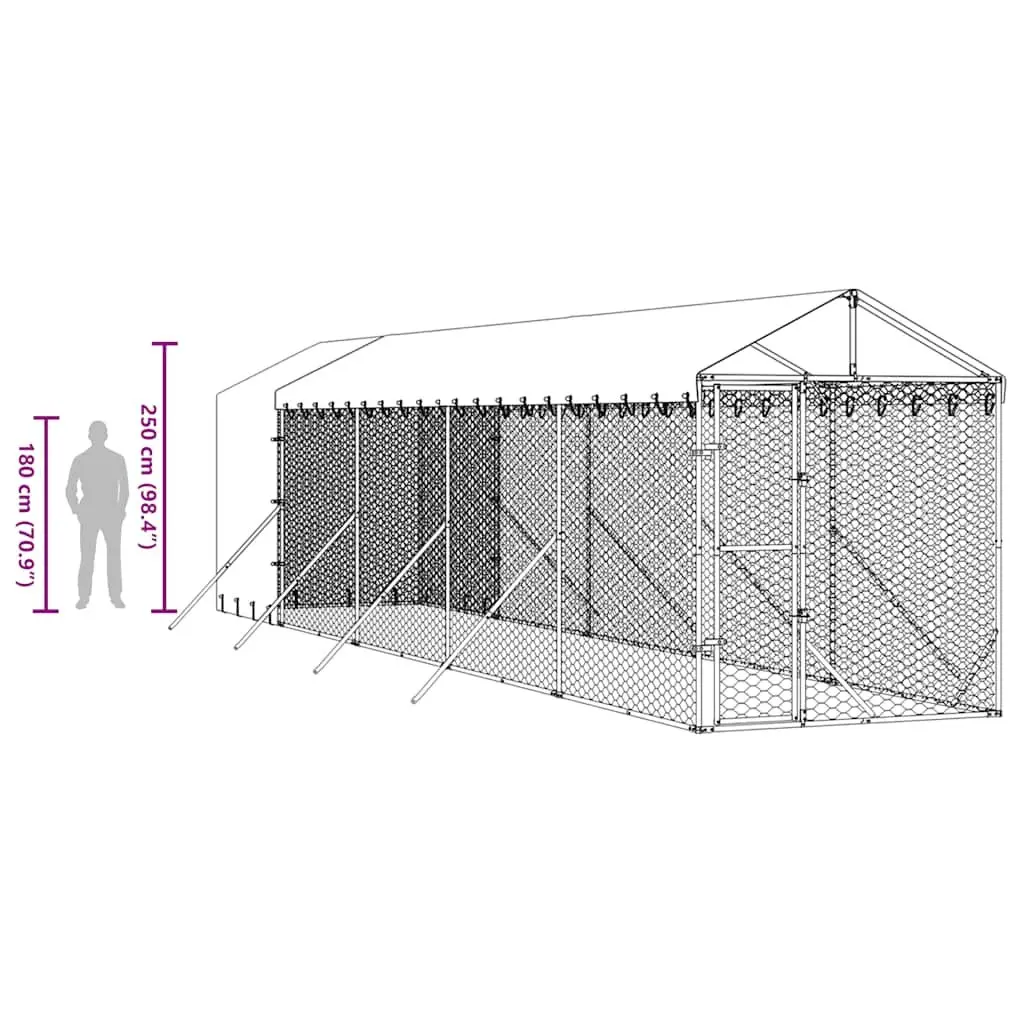 Outdoor Dog Kennel Silver 2x10x2.5m Galvanised Steel Enclosure Run