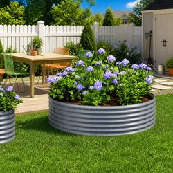 Garden Raised Bed Dimensions: 140x140x36cm, Grey Steel