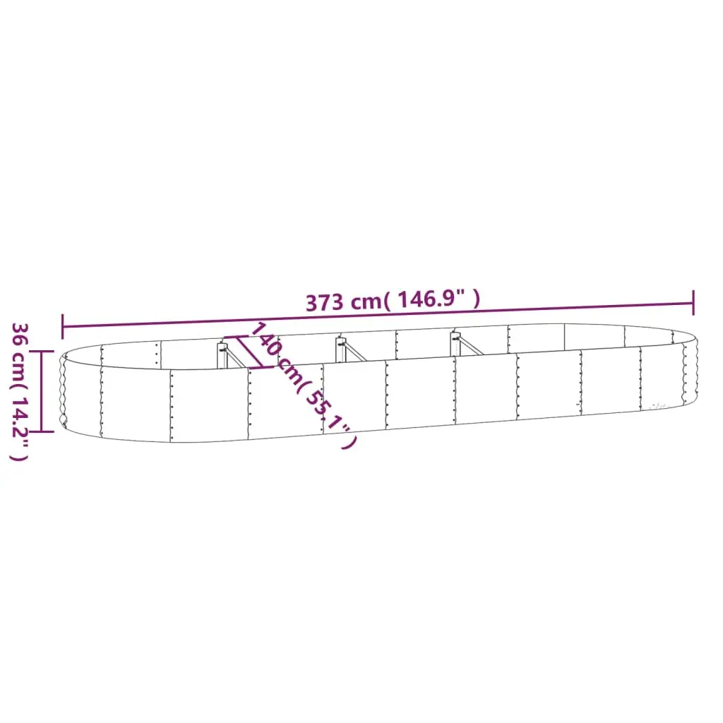 Galvanised Steel Raised Bed Planter Box Outdoor Garden Vegetable Flower Herb Pot 373 x 140 x 36 cm