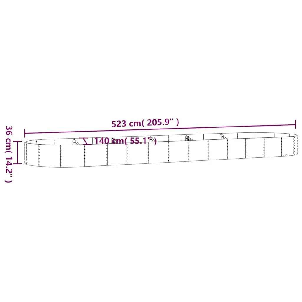 Garden Raised Bed Galvanised Steel Frame Planter Outdoor Vegetable Herb Flower 523 x 140 x 36 cm