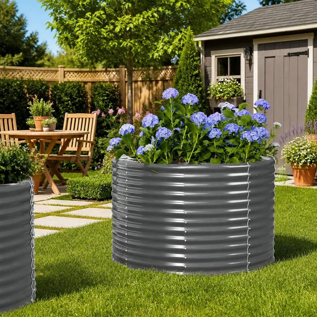 Galvanised Steel Frame Raised Garden Bed Planter 100x100x68cm Outdoor Grey