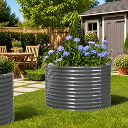 Raised Garden Bed Planter Grey Outdoor Galvanised Steel Frame Vegetable Flower