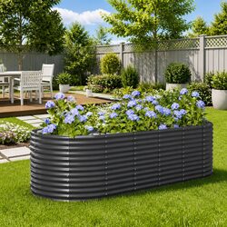 Garden Raised Bed Planter Anthracite Outdoor Galvanised Steel Frame 249x100x68cm