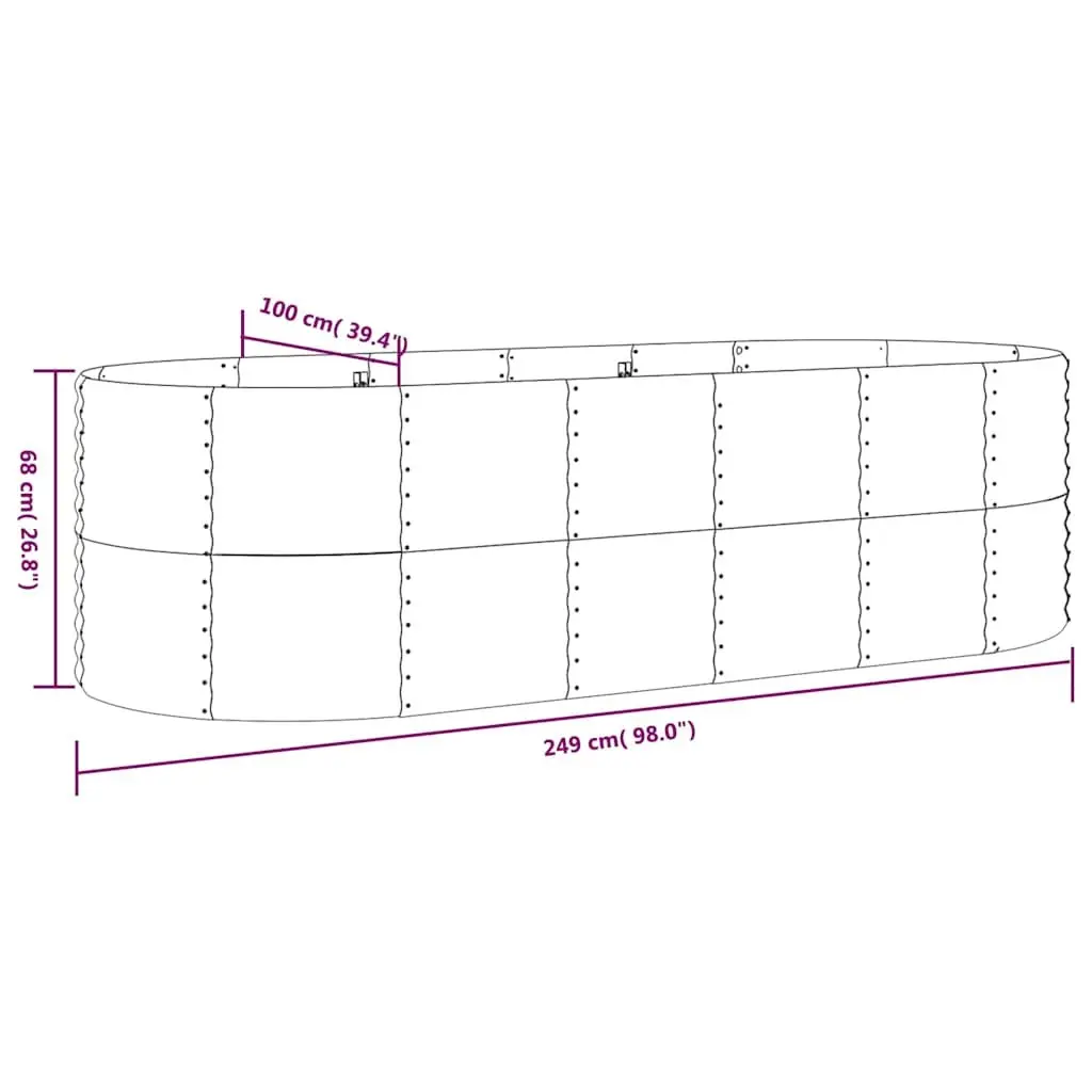 Garden Raised Bed Planter Anthracite Outdoor Galvanised Steel Frame 249x100x68cm