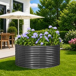Garden Raised Bed Anthracite 140x140x68cm Galvanised Steel Planter Box Outdoor