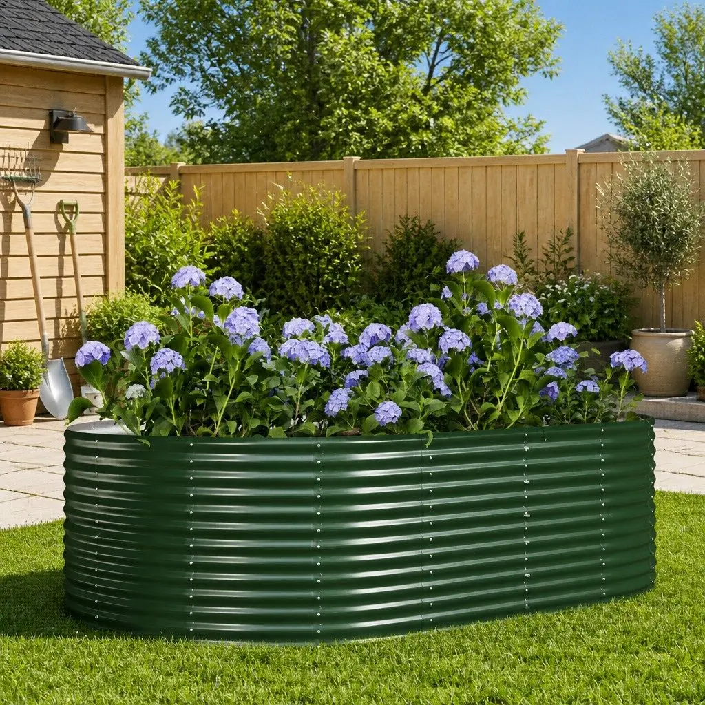 Raised Garden Bed Outdoor Green 212x140x68cm Galvanised Steel Planter Box