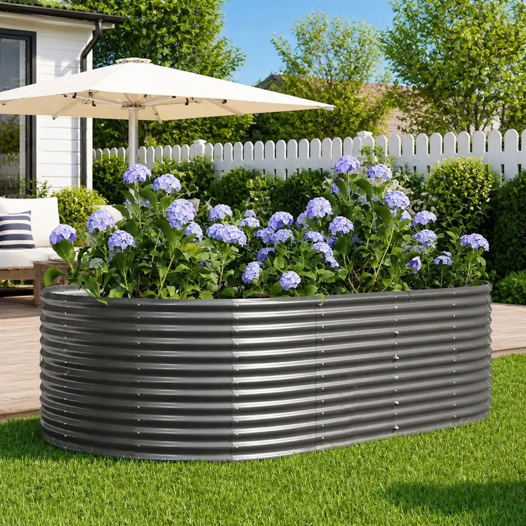 Galvanised Steel Frame Raised Garden Bed Planter Box Outdoor Grey 212x140x68cm