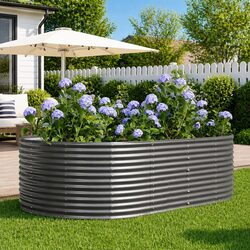 Raised Garden Bed Dimensions: 212 x 140 x 68 cm Grey Steel
