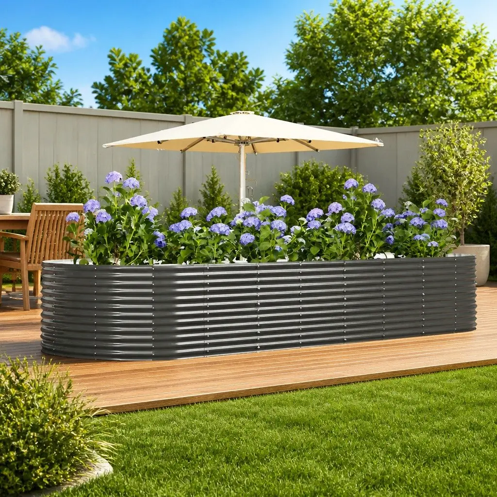 Grey Galvanised Steel Raised Bed Planter