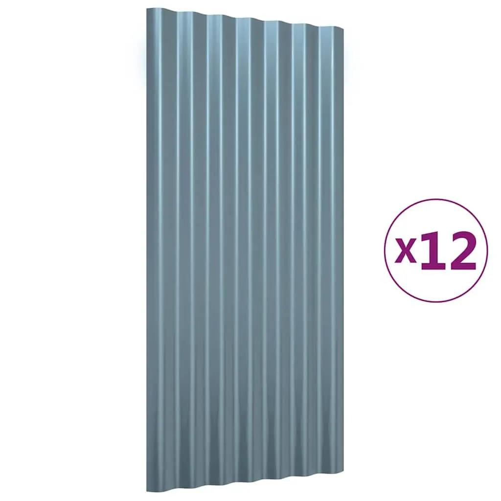Metal Roof Panels for Outdoor Structures 80x36 cm Galvanised Steel Grey Corrugated 12 Pieces