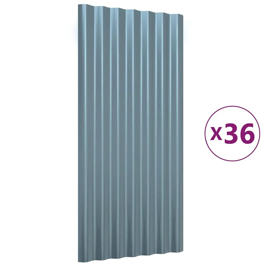 Metal Roof Panels 36 Pieces Grey Corrugated Ribbed Sheets Outdoor Roofing