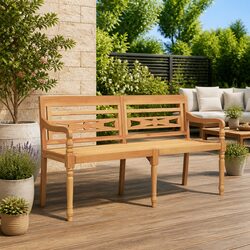 Teak Outdoor Bench 150cm with Backrest and Armrests