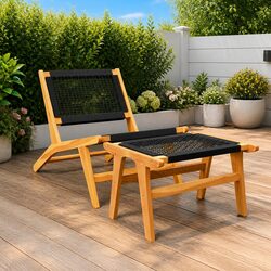 Solid Teak Wood Garden Chair with Footrest - Foldable