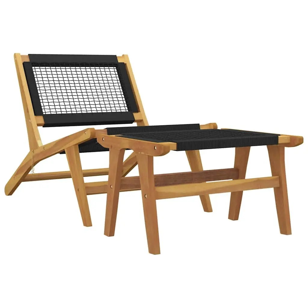 Garden Chair with Footrest Solid Teak Wood Outdoor Patio Seating Foldable Design