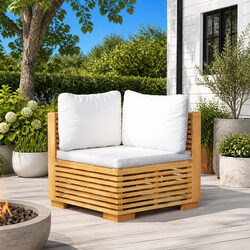 Corner Sofa Sectional Specifications: Solid Teak, Cream Cushions