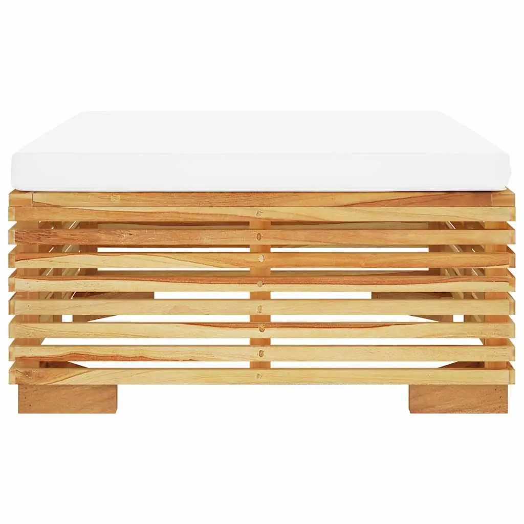 Teak Wood Outdoor Footrest Patio Ottoman with Cream Cushion