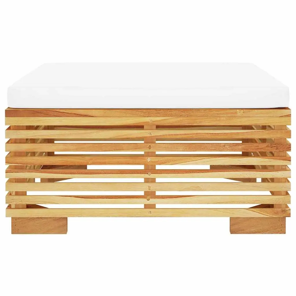 Teak Wood Outdoor Footrest Patio Ottoman with Cream Cushion
