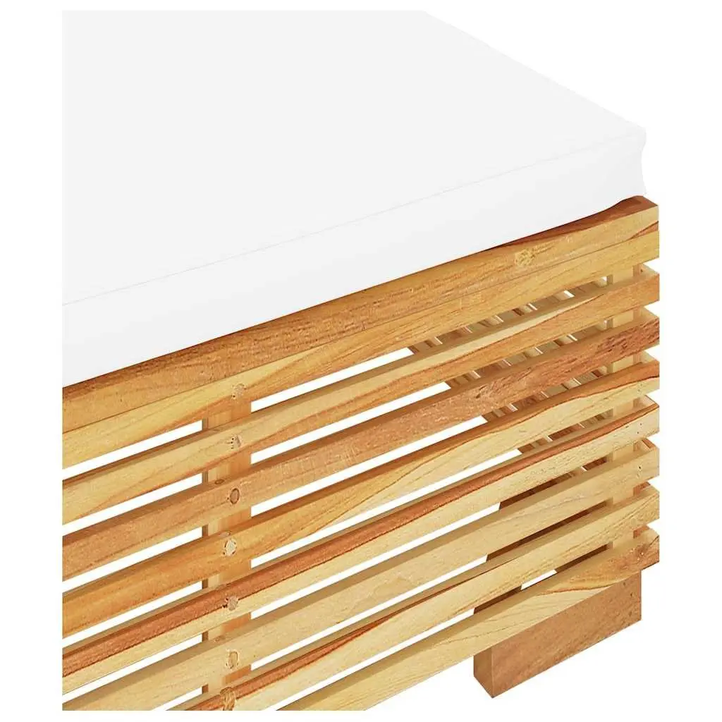 Teak Wood Outdoor Footrest Patio Ottoman with Cream Cushion