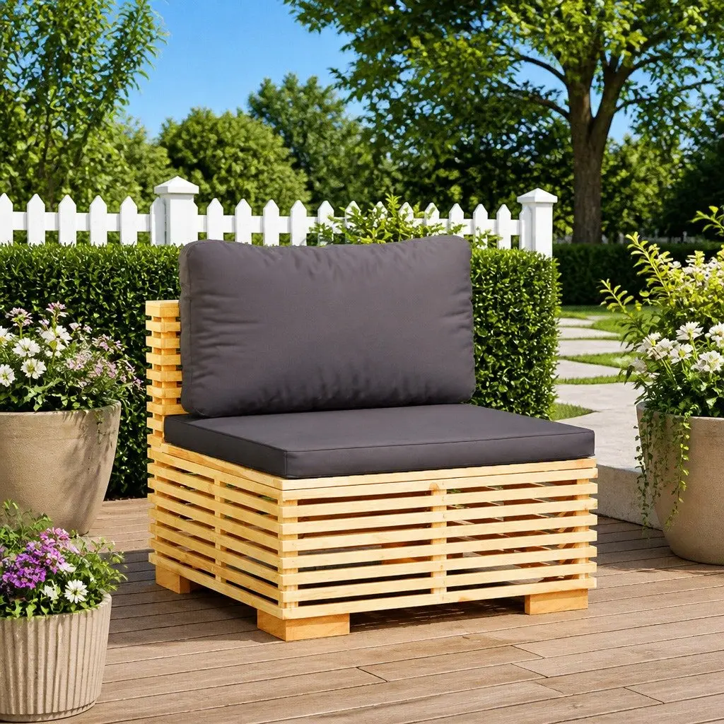 Middle Sofa Section with Solid Teak Frame and Grey Cushions