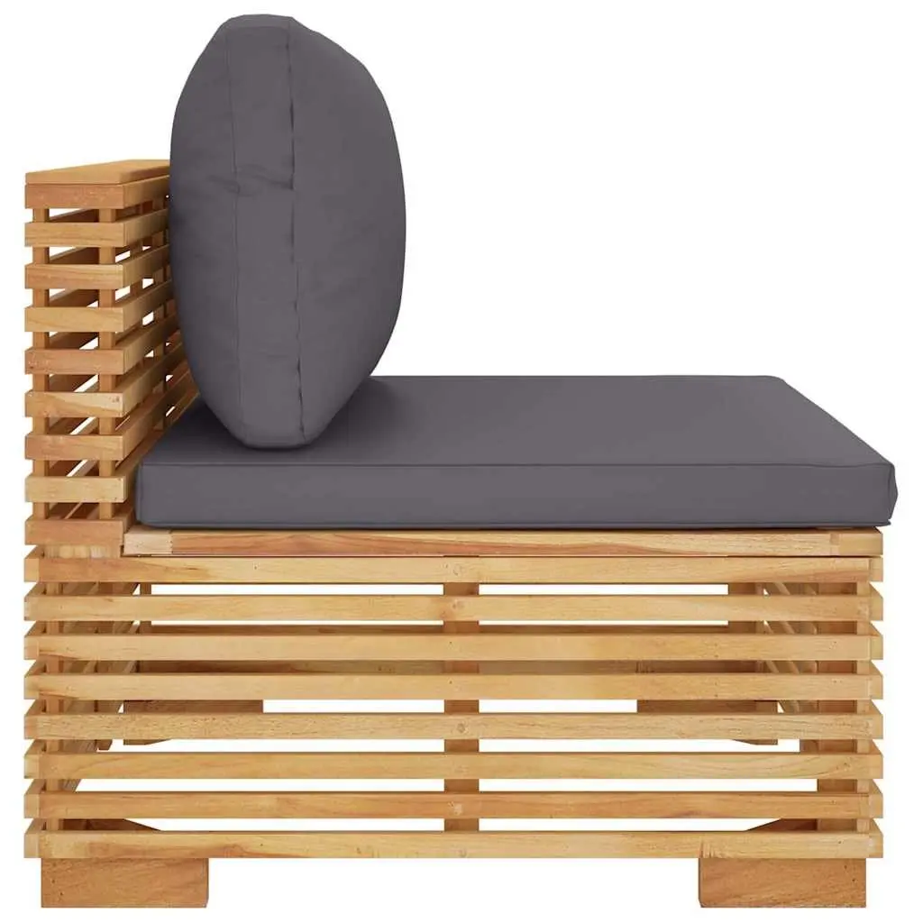 Middle Sofa Section with Solid Teak Frame and Grey Cushions