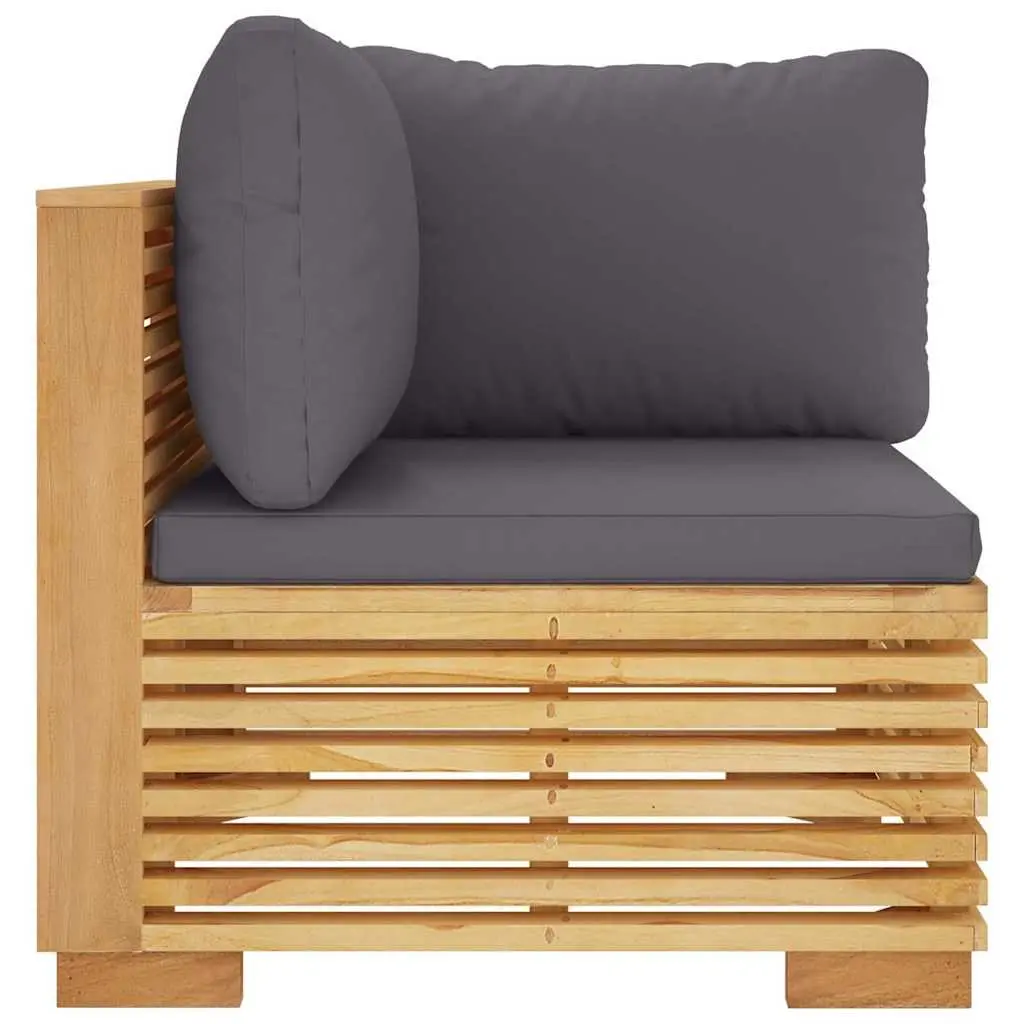 Outdoor Corner Sofa Garden Teak Wood with Grey Cushions