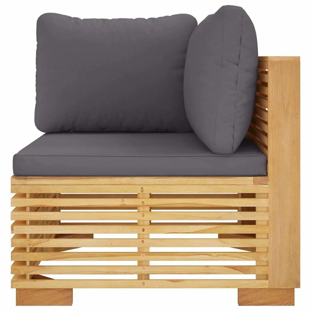 Outdoor Corner Sofa Garden Teak Wood with Grey Cushions