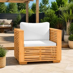 Outdoor Garden Sofa Chair with Teak Wood and Cream Cushions