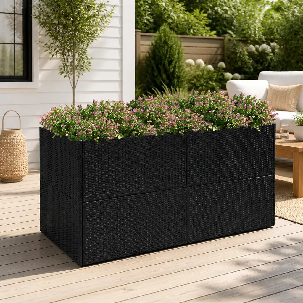 Garden Planter Box Black 157x80x80cm Outdoor Flower Bed Poly Rattan Patio